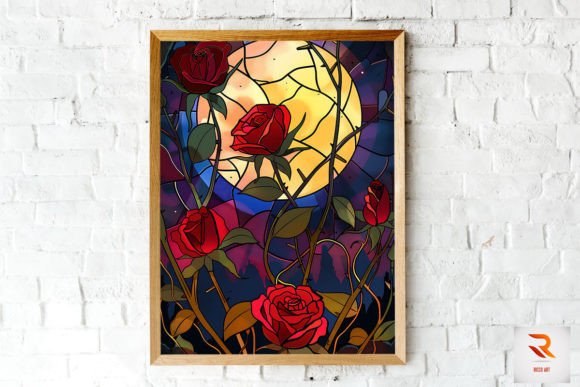 Download Stained Glass Rose and Moon Wall Art - Rose Collection