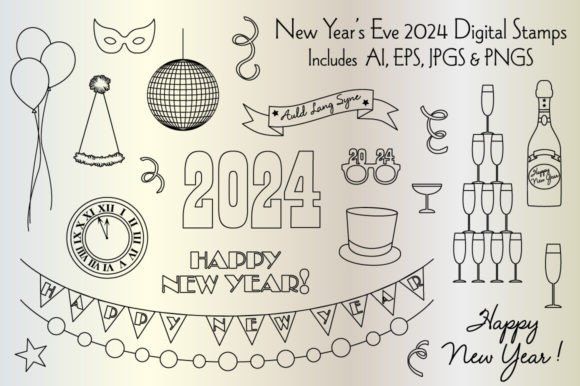 Download New Years Eve 2024 Digital Stamps - New year Collection