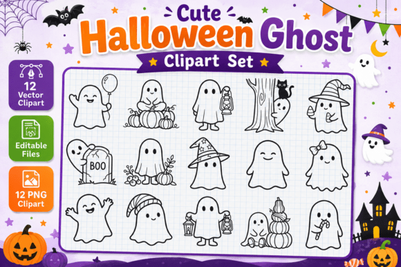 Download Cute Halloween Ghost Clipart Set - Premium Bundle