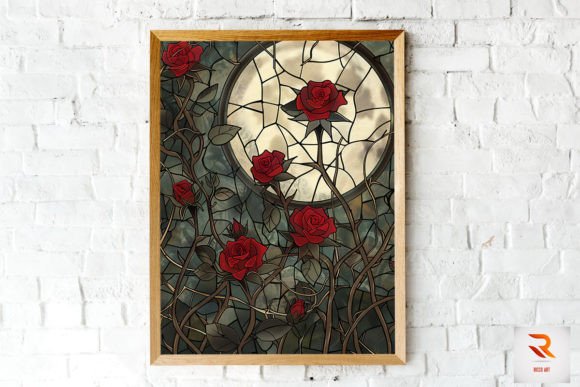 Download Stained Glass Rose and Moon Wall Art - Rose Collection