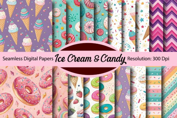 Download Ice Cream &amp; Candy Seamless Digital Paper - Seamless digital paper Collection
