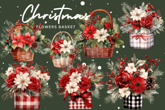 Download Christmas Flowers in Basket Sublimation - Christmas flowers Collection