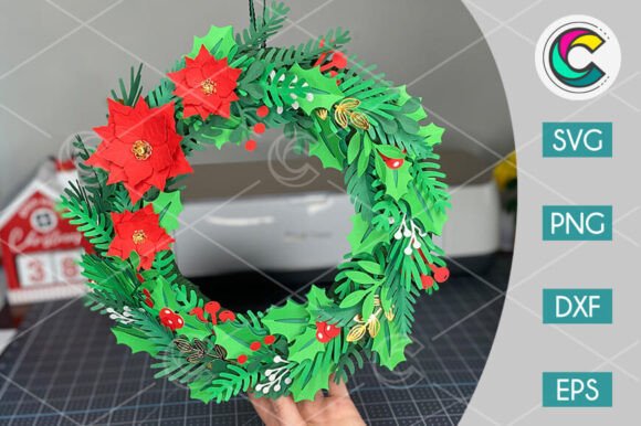 Download Christmas Wreath with Poinsettia SVG - Poinsettia Collection
