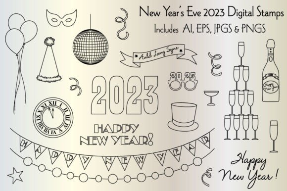Download New Year's Eve 2023 Digital Stamps - New year Collection