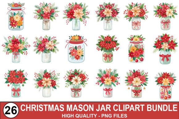 Download Christmas Flowers in Jar Clipart Bundle - Christmas flowers Collection