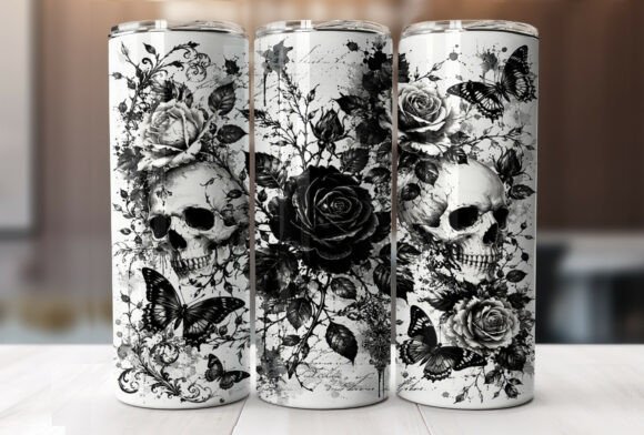 Download Gothic Skull Rose 20oz Tumbler Wrap PNG - Rose Collection