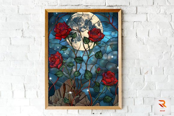 Download Stained Glass Rose and Moon Wall Art - Rose Collection