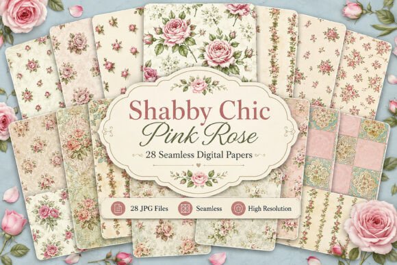 Download Shabby Chic Pink Rose Digital Pattern - Rose Collection