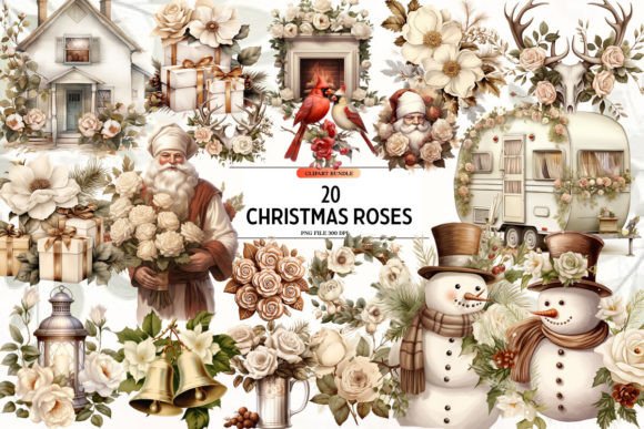 Download Antique Christmas Roses Ornament Clipart - Rose Collection