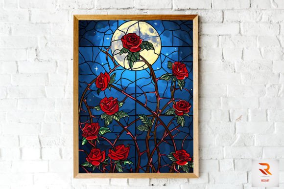 Download Stained Glass Rose and Moon Wall Art - Rose Collection